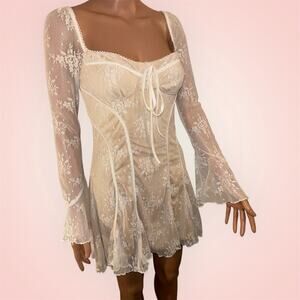 SHEIN Size Medium Long Sleeved Sheer Lace Mini Dress
